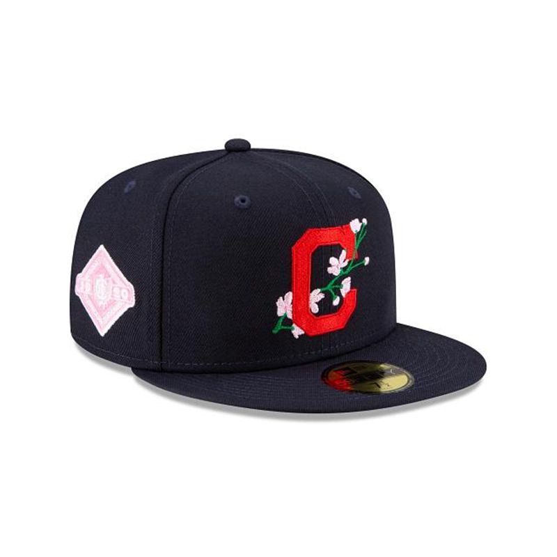 MLB Cleveland Indians Side Patch Bloom 59Fifty Fitted (BVA8545) - Blue New Era Caps